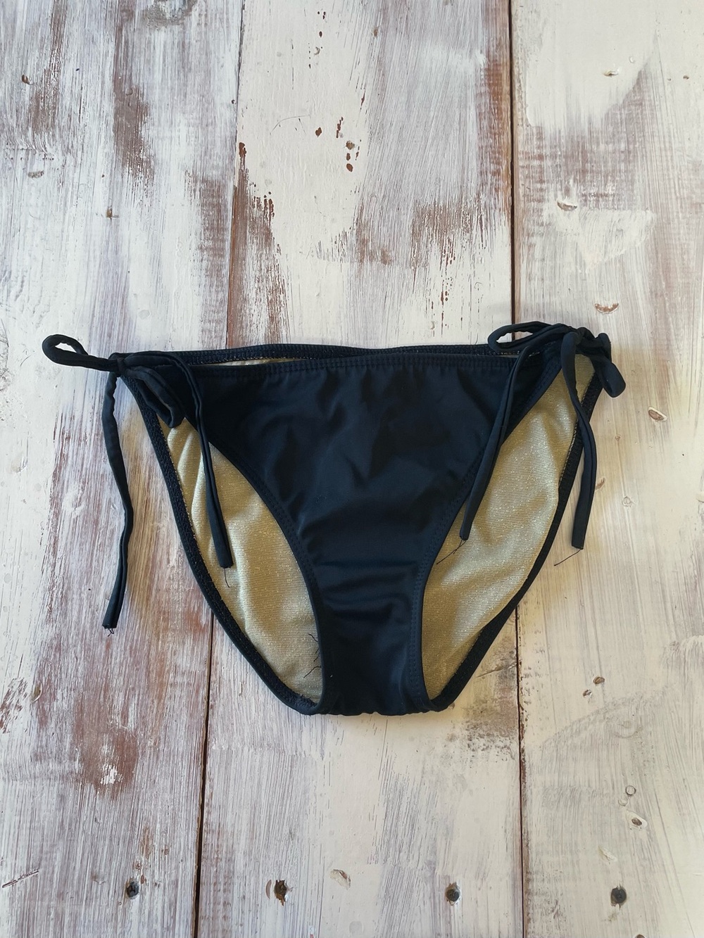 Athleta Black String Bikini Bottoms with Gold Lining